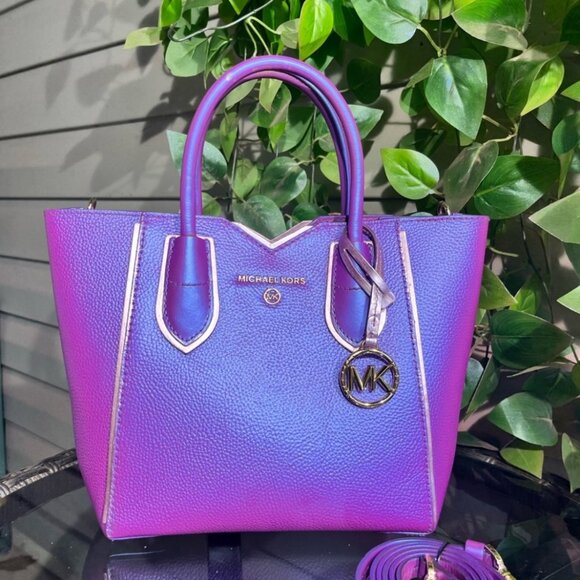 IRIDESCENT Fushia & MIRRORED Mauve Leather Medium Michael Kors Purse & Wallet - Picture 3 of 10